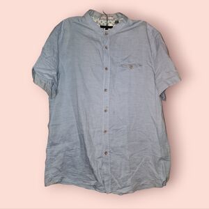 Ted Baker Grandad Collar Short-Sleeve Shirt Light Blue Casual Mens Cotton Linen